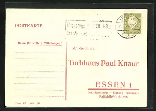 AK Essen, Tuchhaus Paul Knaur, Bestellkarte