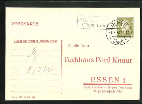 AK Essen, Tuchhaus Paul Knaur, Bestellkarte