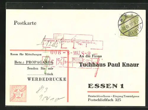 AK Essen, Tuchhaus Paul Knaur, Bestellkarte