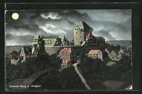 AK Burg /Wupper, Schloss Burg bei Nacht
