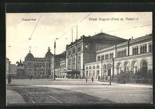AK Hannover, Ernst-August-Platz mit Bahnhof