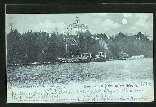 Mondschein-AK Malente, Hotel Holst. Schweiz am Kellersee