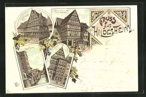 Lithographie Hildesheim, Restaurant Altdeutsches Haus, Altes Haus am Andreasplatz, Rolandstift