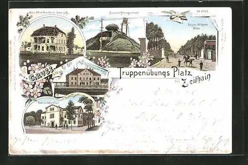 Lithographie Zeithain, Alte Oberörsterei Gorisch, Kommandantur, Kaiser Wilhelm Allee