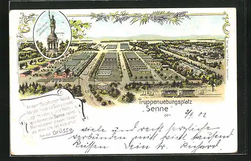Lithographie Senne, Truppenübungsplatz und Hermanns-Denkmal