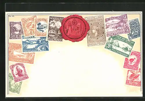 AK Briefmarken von Neuseeland, Siegel
