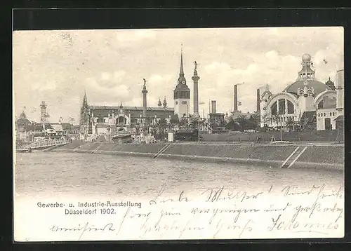 AK Düsseldorf, Gewerbe-u. Industrie-Ausstellung 1902, Ausstellung von der Wasserseite