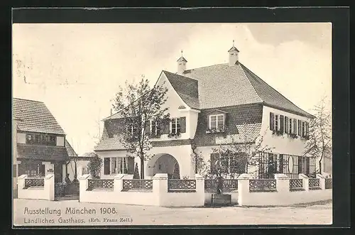 AK München, Ausstellung 1908, Ländliches Gasthaus