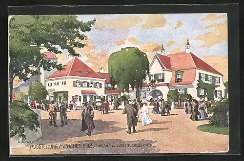 Künstler-AK München, Ausstellung 1908, Eingang zum Vergnügungspark