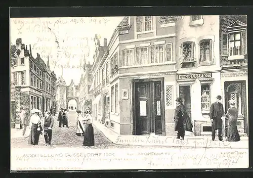 AK Düsseldorf, Ausstellung 1904, Aus Alt Düsseldorf VII. mit Zigarrengeschäft