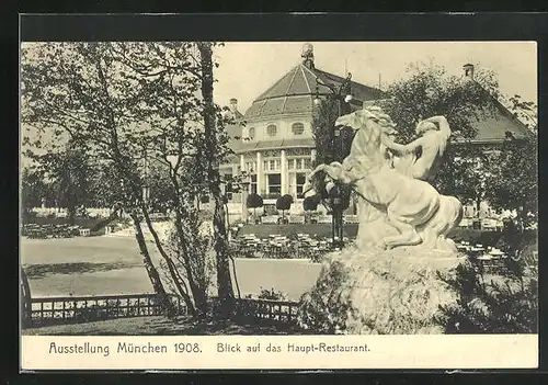 AK München, Ausstellung 1908, Blick auf das Haupt-Restaurant