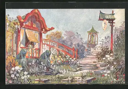 Künstler-AK Berlin, Gartenbau- und Blumenkunst-Jahrhundert-Ausstellung 1922, Japanischer Garten im Diorama