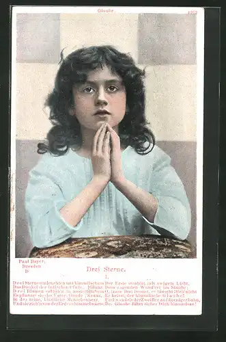 AK Glaube, Betendes Mädchen, Drei Sterne, Allegorie