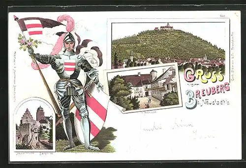 Lithographie Neustadt i /O., Burg Breuberg, Rittersaal, Hexenturm und Bergfried