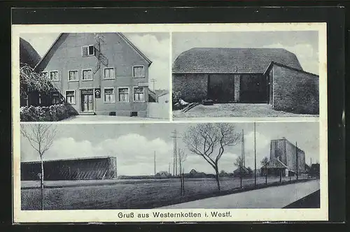 AK Westernkotten i. Westf., Gasthof Josef Besting, Hofpartie, Strassenpartie mit Gebäudeansicht