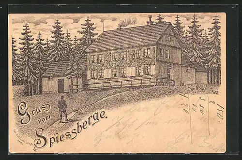 Lithographie Friedrichroda, Gasthaus Spiessberge