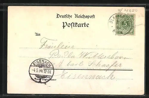Vorläufer-Lithographie Blankenstein, 1894, Hotel Petring und Burg