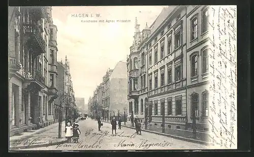 AK Hagen i. W., Karlstrasse mit Agnes Stift