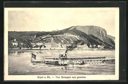 AK Erpel, Ort und Dampfer von Remagen aus gesehen