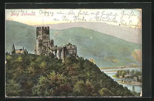 AK Lahnstein, Burg Lahneck, Rheinbrücken