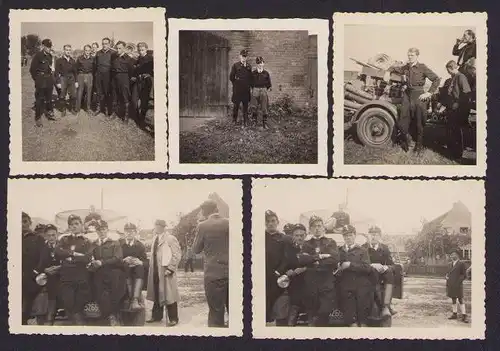 5 Fotografien Möller, Algermissen, Ansicht Algermissen, Feuerwehr - Feuerwehrleute mit Spritzenwagen & Einsatzfahrzeug