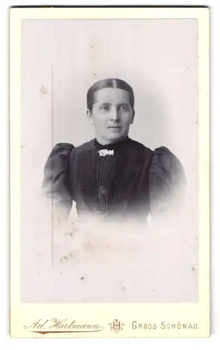 Fotografie A. Hartmann, Gross-Schönau, Portrait junge Dame mit zurückgebundenem Haar