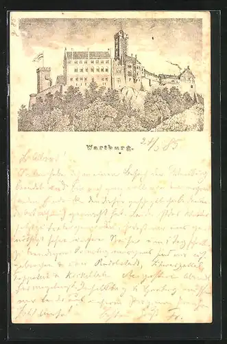 Vorläufer-Lithographie Ganzsache PP6F154 /07: Eisenach, 1885, Totalansicht der Wartburg