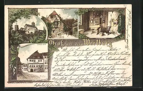 Vorläufer-Lithographie Wartburg mit Burghof, 1893