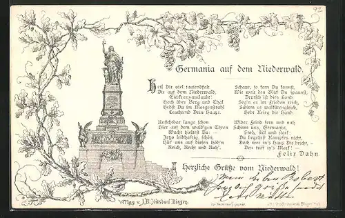 Vorläufer-Lithographie Bingen, 1892, Germania auf dem Niederwald
