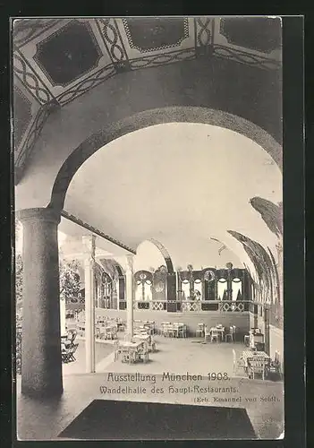 AK München, Ausstellung 1908, Wandelhalle des Haupt-Restaurants