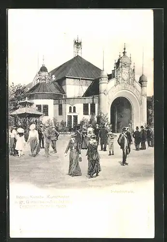 AK Düsseldorf, Intern. Kunst-, Kunsthistor. u. gr. Gartenbau-Ausstellung 1904, Industriehallen mit vielen Besuchern