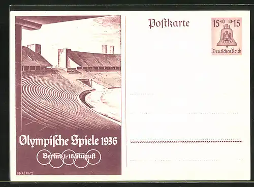 Künstler-AK Berlin, Olympische Spiele 1936, Stadion, Ganzsache