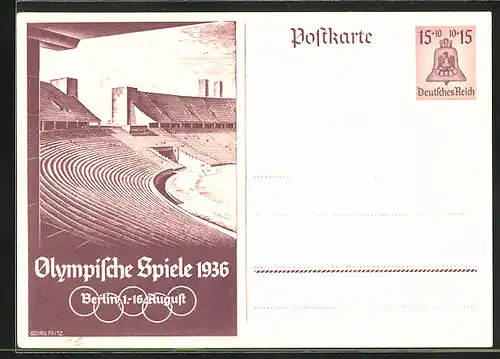 Künstler-AK Berlin, Olympische Spiele 1936, Stadion, Ganzsache