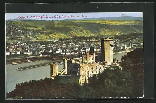 AK Oberlahnstein, Schloss Stolzenfels und Oberlahnstein, Ortsansicht