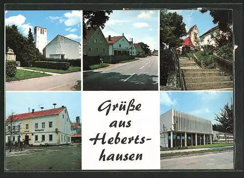 AK Hebertshausen, Metzgerei Herzog, Kirche, Ortsansicht