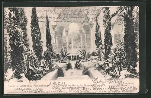 AK Düsseldorf, Intern. Kunst- und Gartenbau-Ausstellung 1904, Maurischer Garten im Diorama