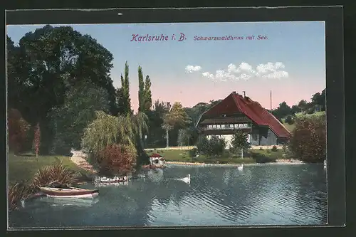 AK Karlsruhe i. B., Schwarzwaldhaus mit See