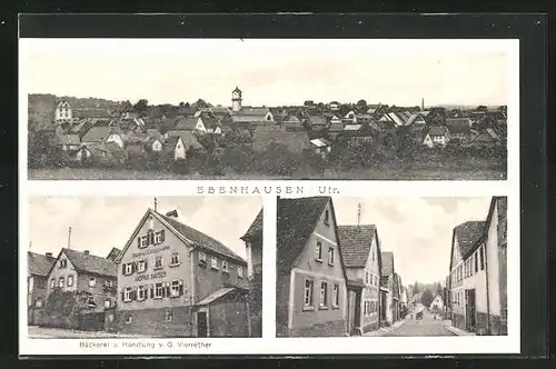 AK Ebenhausen / Ufr., Bäckerei mit Handlung v. G. Vierrether, Blick in die Strasse, Totalansicht