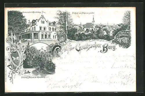 AK Groitzsch, Restaurant zur Wiprechtsburg, Überreste der Wiprechtsburg, Teilansicht vom Berge aus gesehen