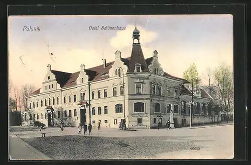 AK Pulsnitz, Hotel Schützenhaus mit Tunnel-Schänke & Ausspannung