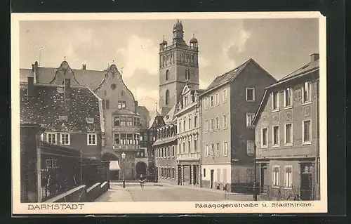 AK Darmstadt, Pädagogenstrasse und Stadtkirche