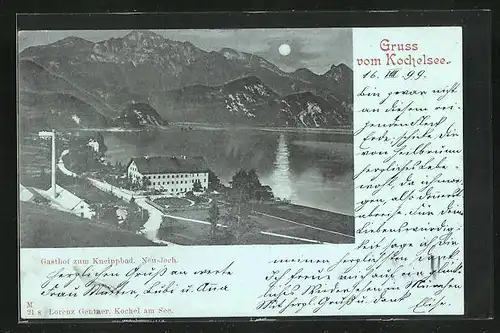 Mondschein-AK Kochelsee, Gasthof zum Kneippbad, Neu-Joch