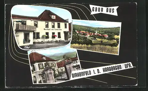 AK Birkenfeld / Unterfranken, Gasthof am Löwentor, Schloss und Ortsansicht
