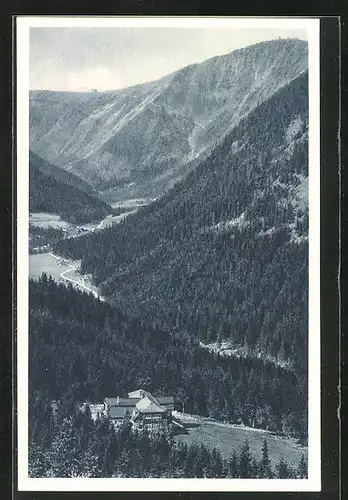 AK Riesengrund /Riesengebirge, Schauerhütte und Schneekoppe