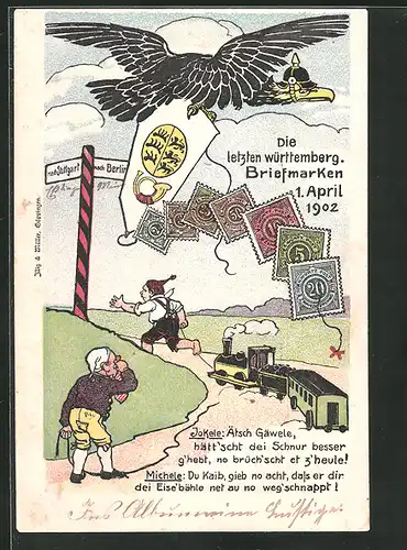 AK Die letzten württemberg. Briefmarken 1902, Postgeschichte