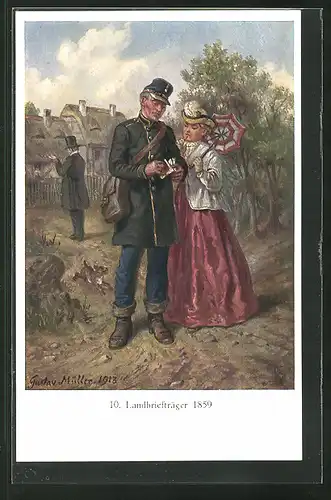 Künstler-AK Landbriefträger 1859 mit einer Dame