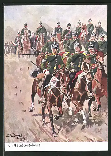 Künstler-AK Döbrich-Steglitz: Soldaten in einer Pferdekolonne