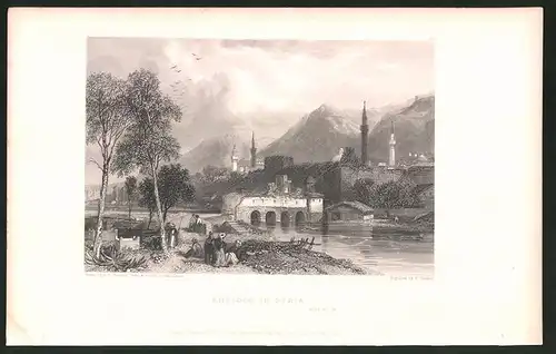Stahlstich Antioch /Syria, Flusspartie mit Minaretts, Stahlstich von E. Finden um 1835