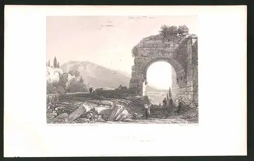 Stahlstich Pergamus, Antiker Torbogen, Stahlstich von J. Cousens um 1835