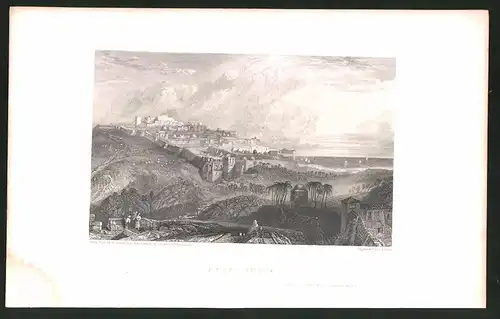 Stahlstich Jaffa - Joppa, Gesamtansicht der Stadt, Stahlstich von E. Finden um 1835